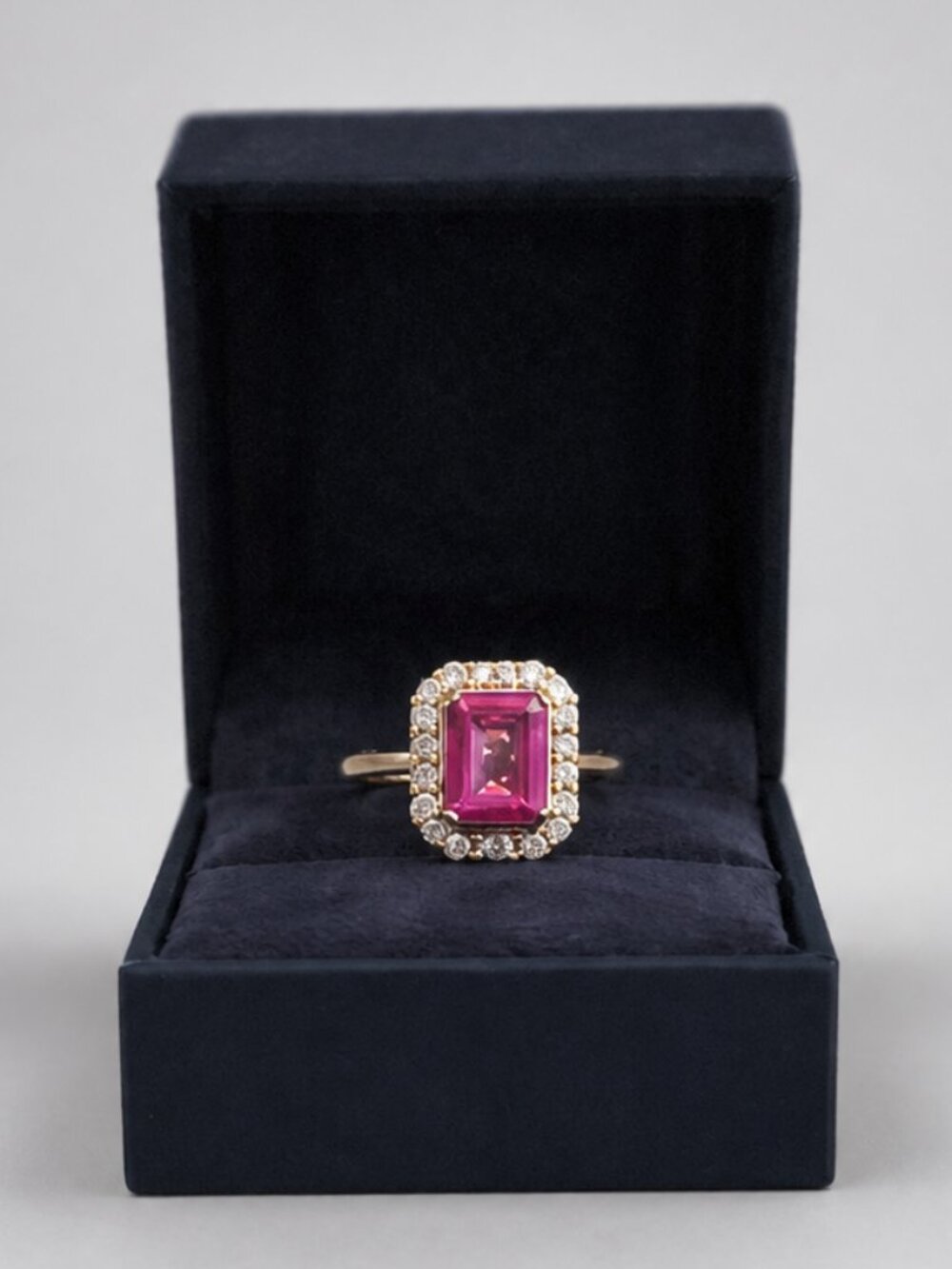 PGL Certified Pink Sapphire Halo Ring with 0.50ctw Genuine Lab Diamonds - Size 7